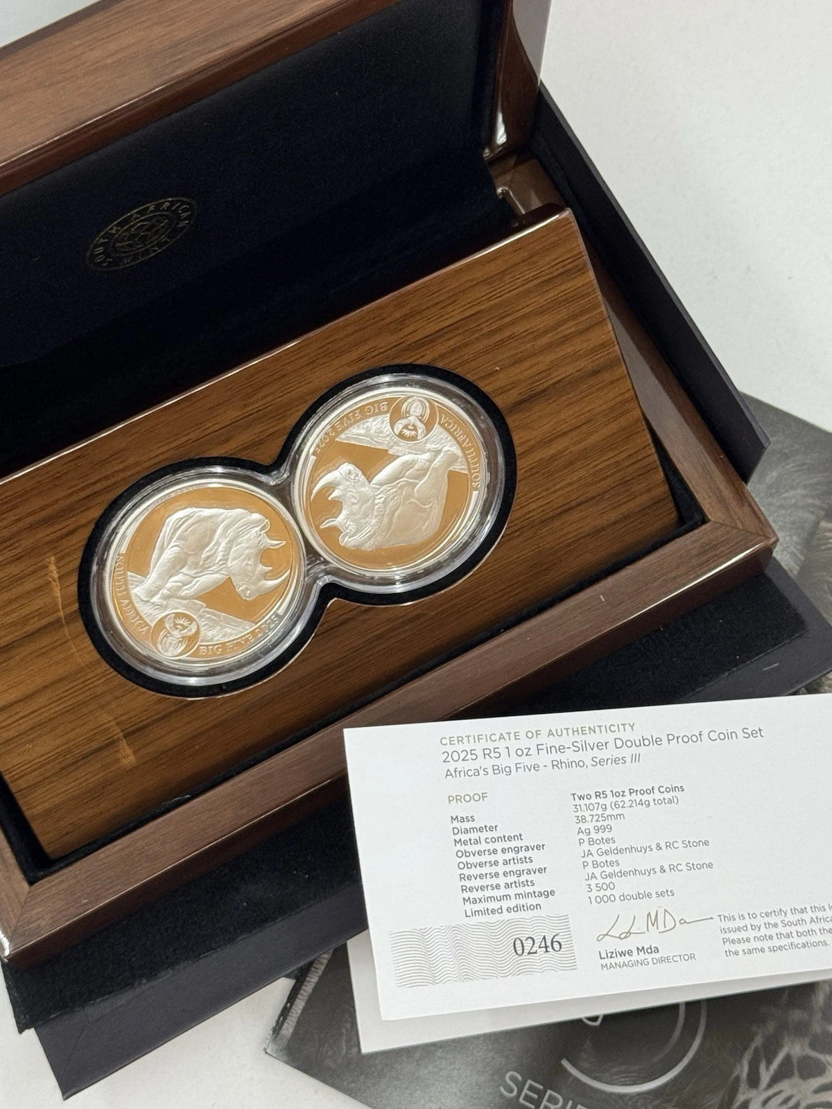2025 South Africa 1-Oz Silver Big 5 III Rhino Proof 2-Piece Set