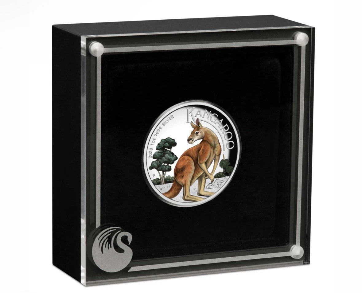 2023 Australia Kangaroo 1oz $1 Silver Proof Colorized High Relief Coin