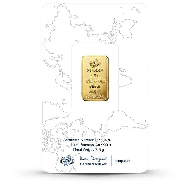 PAMP Suisse Rosa 2.5 gram .9999 Fine Gold Bar - Sealed Assay Card