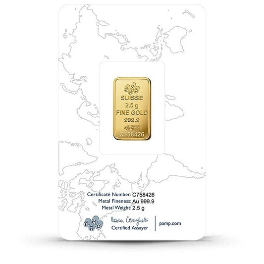 PAMP Suisse Rosa 2.5 gram .9999 Fine Gold Bar - Sealed Assay Card