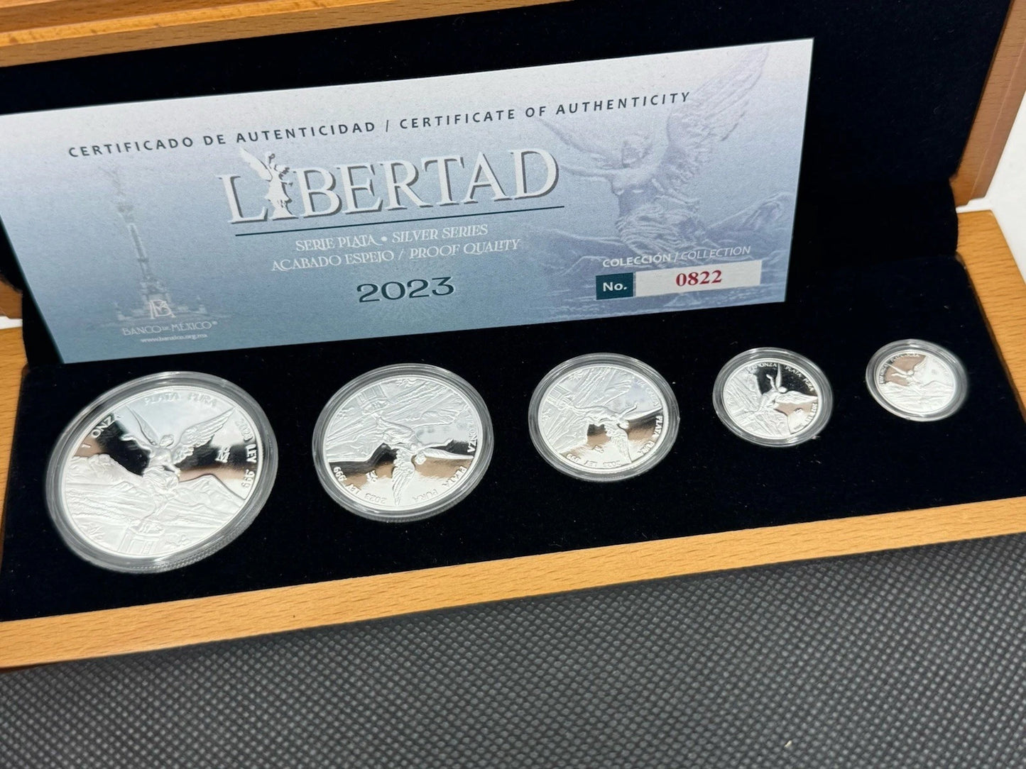 2023 Mexico 5-Coin 1.9 Oz Libertad Silver Proof Set (Box &COA)