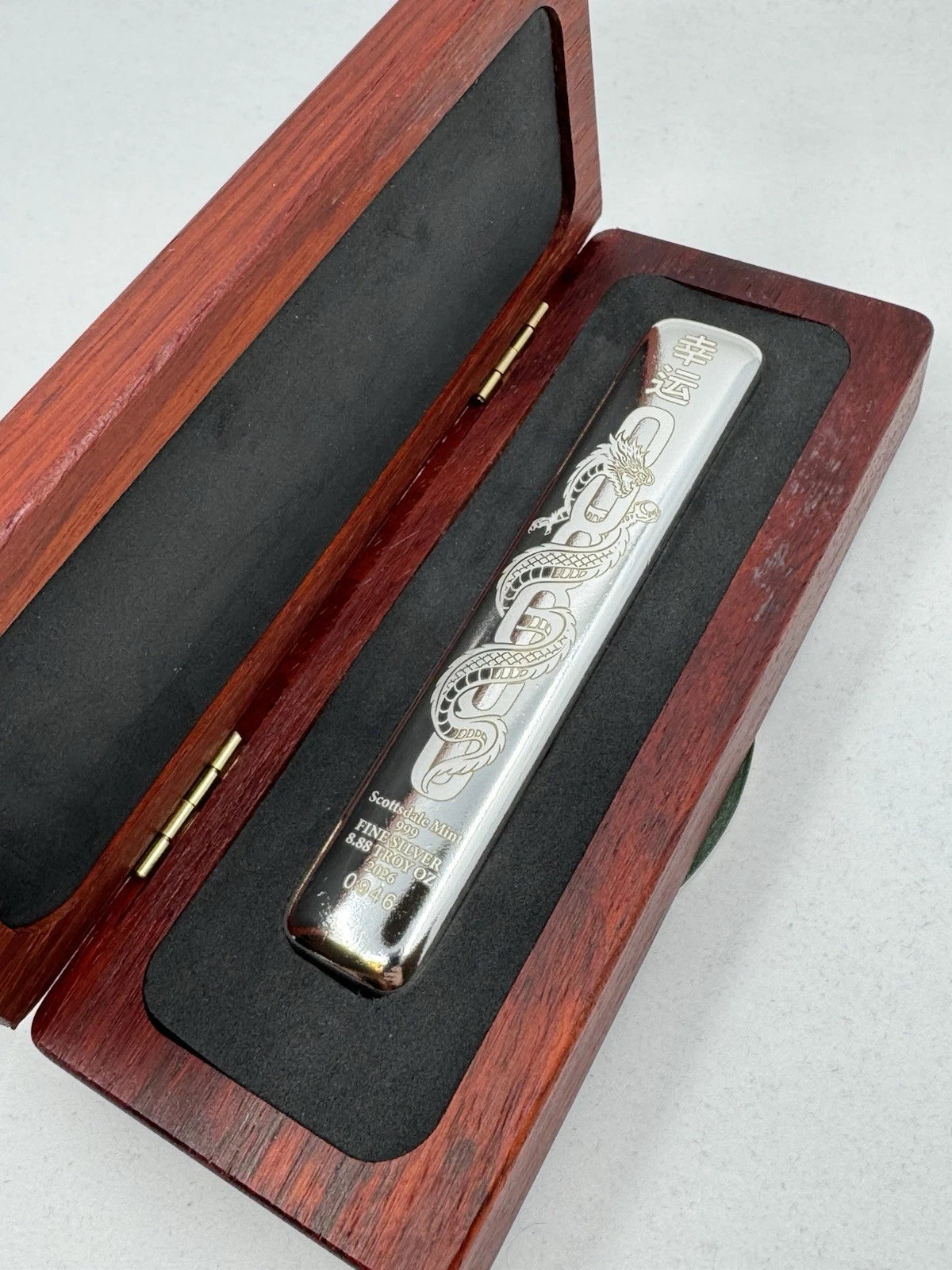 2026 8.88 oz Scottsdale Mint Lucky Dragon Silver Bar with Box