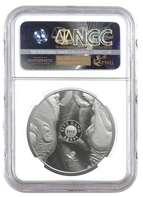 2025 South Africa 1 oz Silver Big 5 III Rhino BU NGC MS70