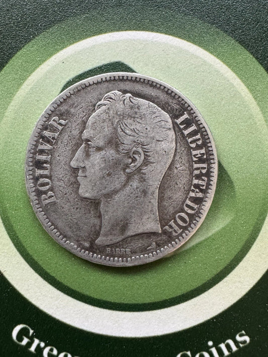 1900 Venezuela 5 Bolivares Silver Coin