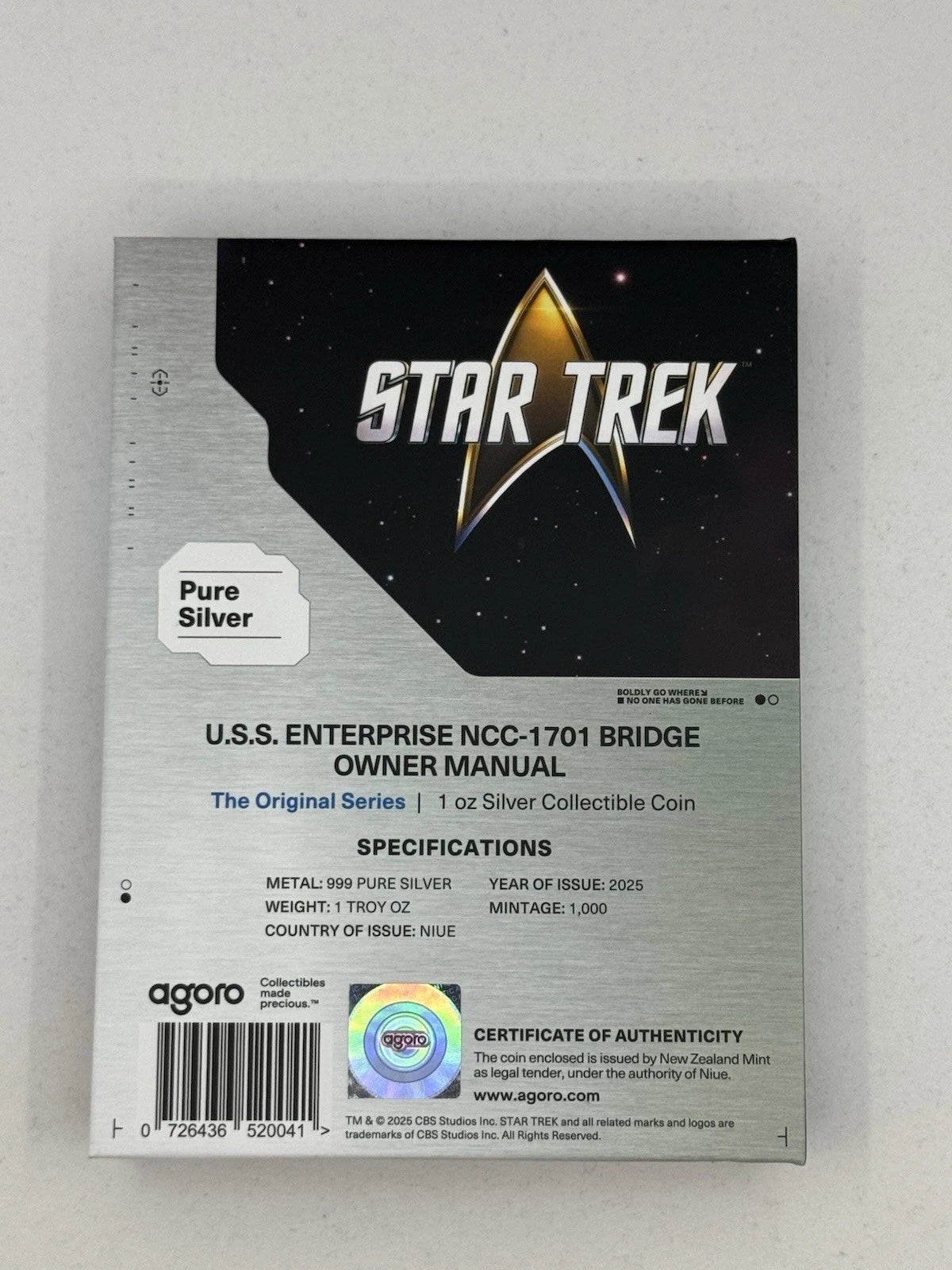 2025 Star Trek U.S.S. Enterprise NCC-1701 Bridge Owner Manual 1 oz Silver Proof