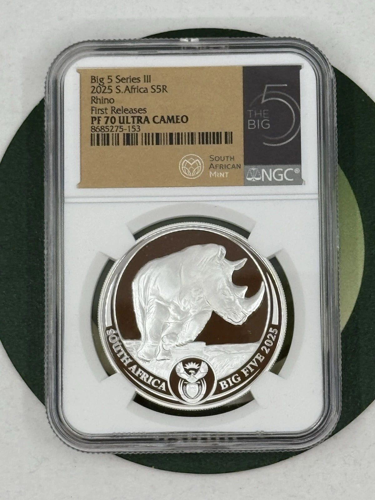 2025 South Africa 1-Oz Silver Big 5 III Rhino PROOF NGC PF70UC First Releases