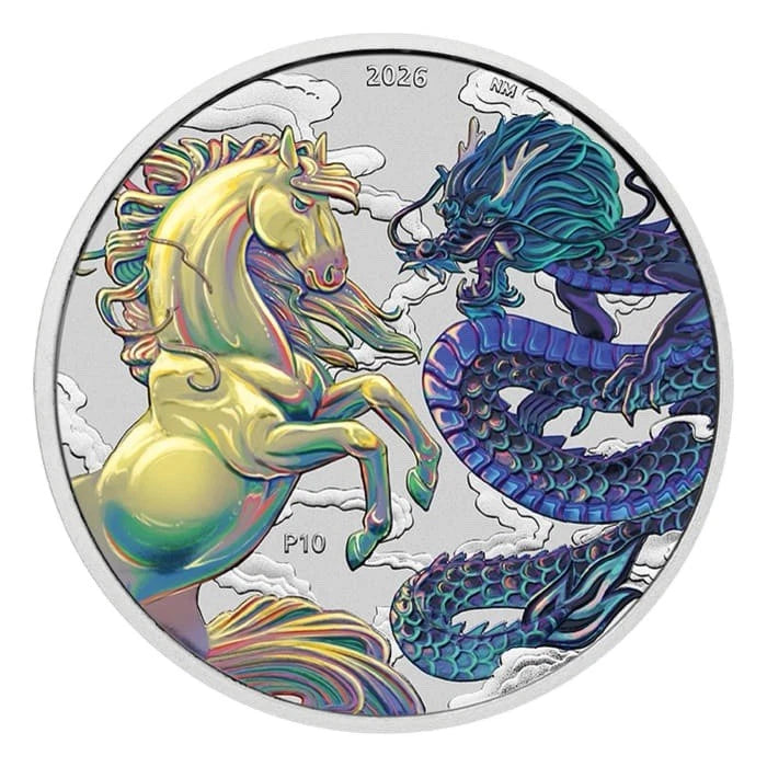 2026 Australia Perth Dragon and Horse Opalite 1 oz .9999 Silver Colorized Coin
