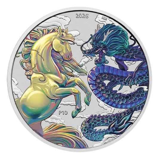 2026 Australia Perth Dragon and Horse Opalite 1 oz .9999 Silver Colorized Coin