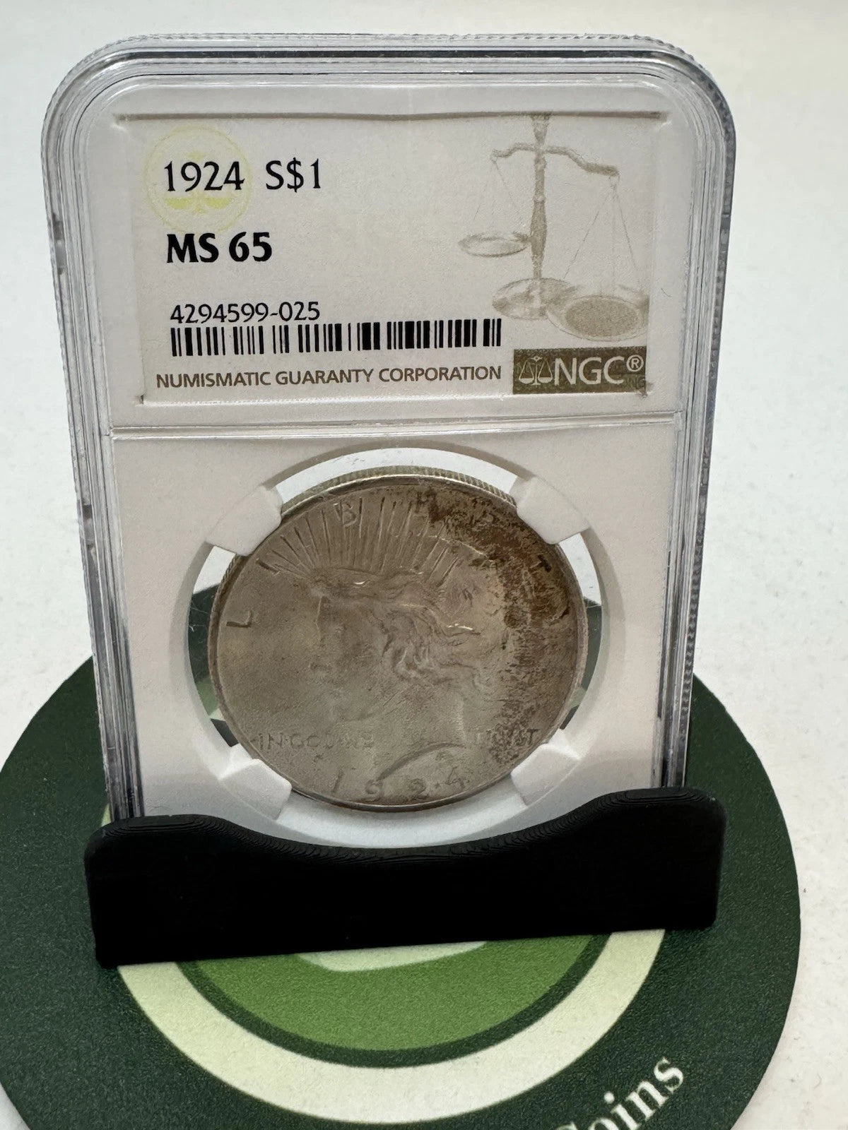 1924 S$1 Peace Silver Dollar NGC MS65 Toned