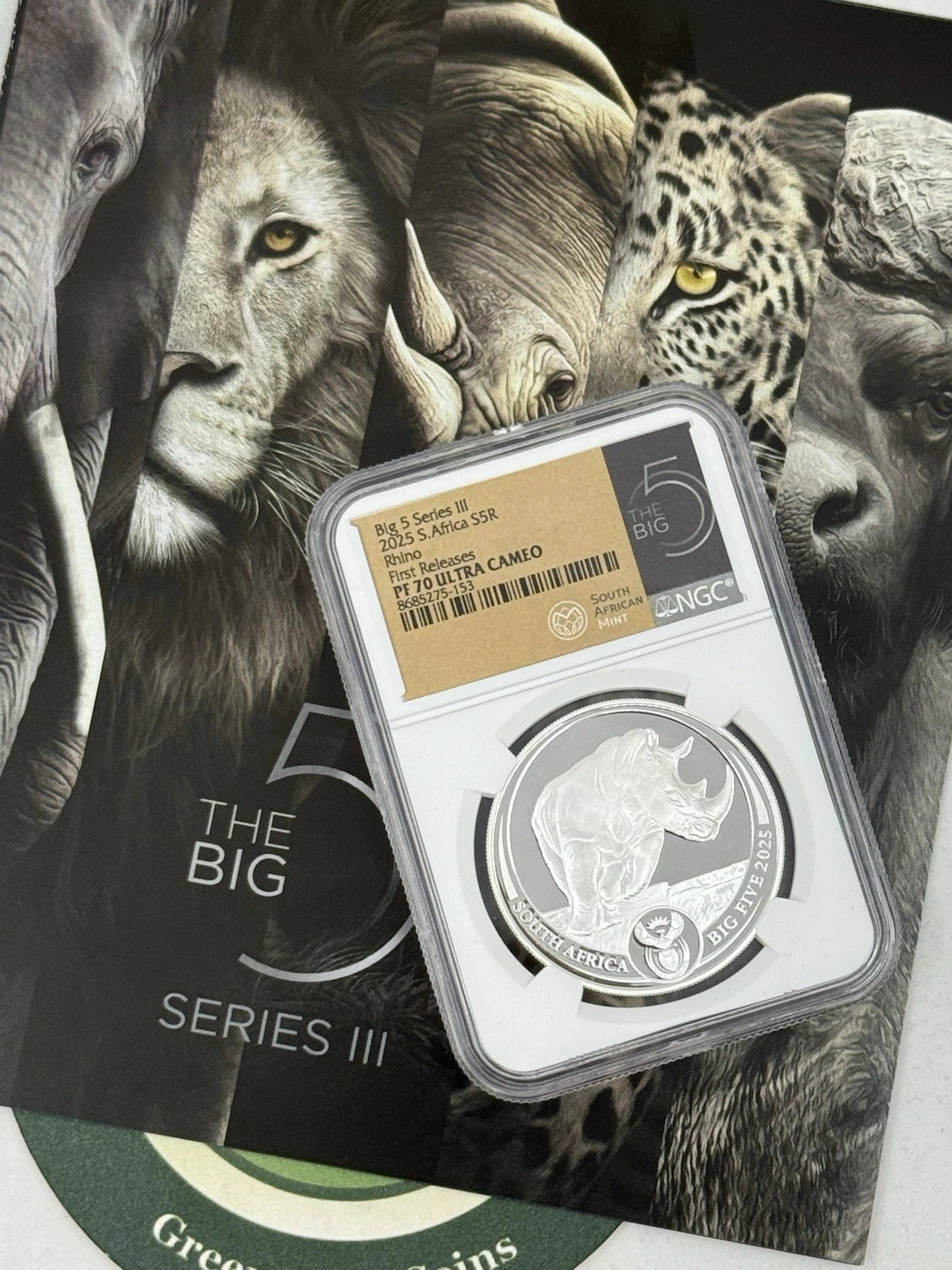 2025 South Africa 1-Oz Silver Big 5 III Rhino PROOF NGC PF70UC First Releases
