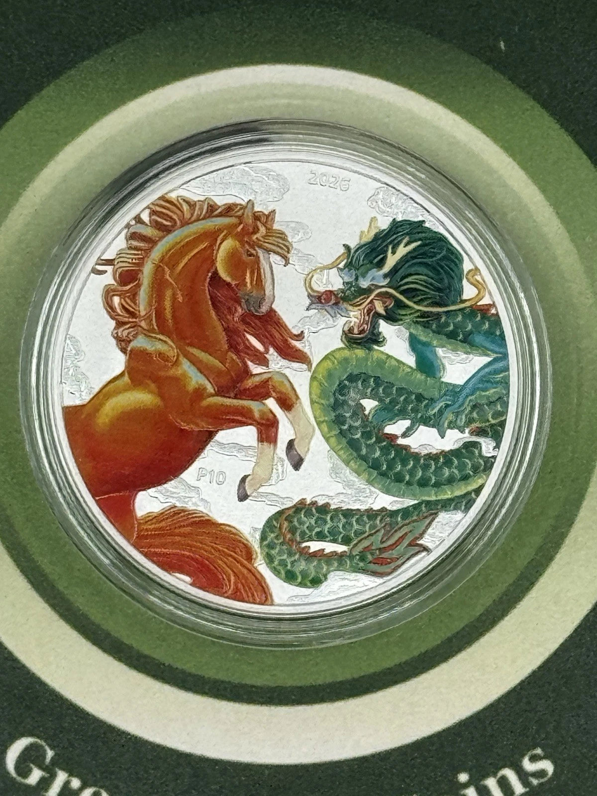 2026 Australia Dragon and Horse Fire And Earth 1oz .9999 Silver Colorized Coin
