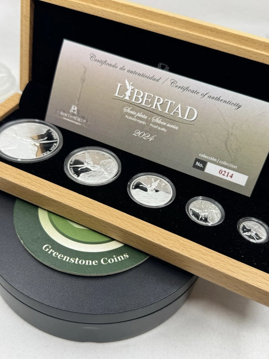 2024 Mexico 5-Coin 1.9 Oz Libertad Silver Proof Set (Box &COA)