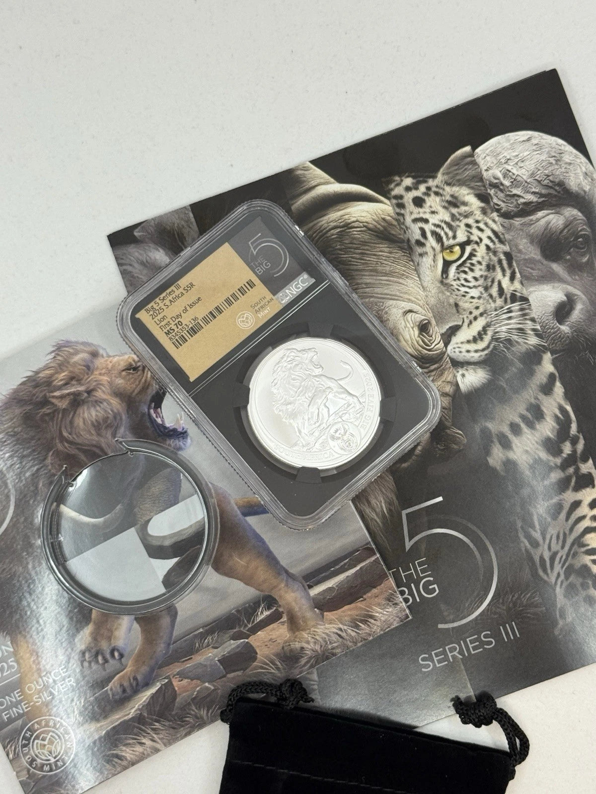 2025 South Africa 1 oz Silver Big 5 III Lion NGC MS70 First Day Of Issue