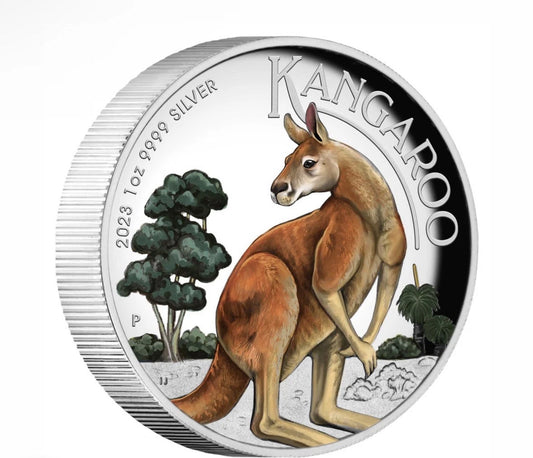 2023 Australia Kangaroo 1oz $1 Silver Proof Colorized High Relief Coin