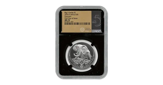 2024 1 oz South African Big 5 III Elephant NGC MS70 First Day Of Issue