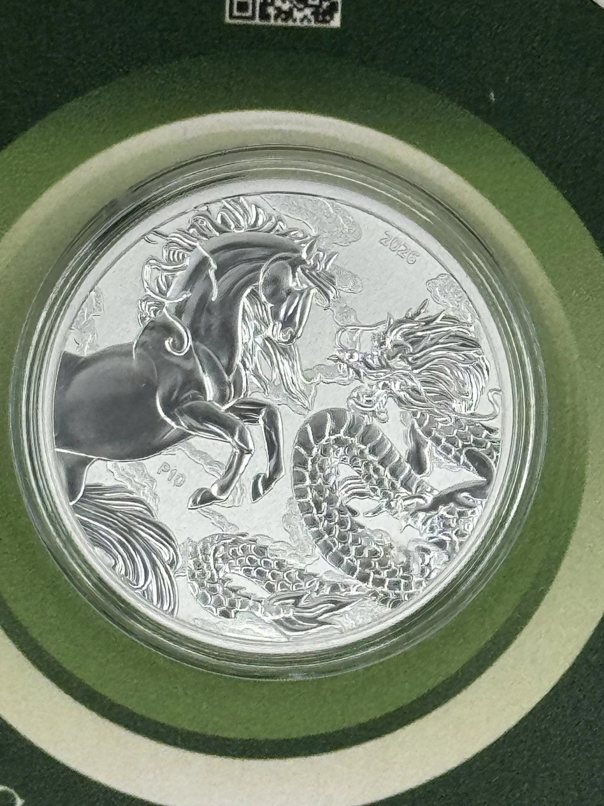 2026 1oz Australia Chinese Myths and Legends - Dragon and Horse Silver BU Coin