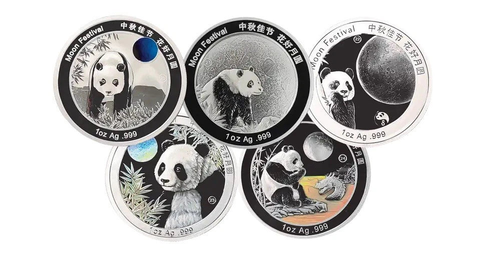 2025 1 Oz Silver Moon Festival Panda 5-Piece Legacy Proof Set 2020-2024 Designs