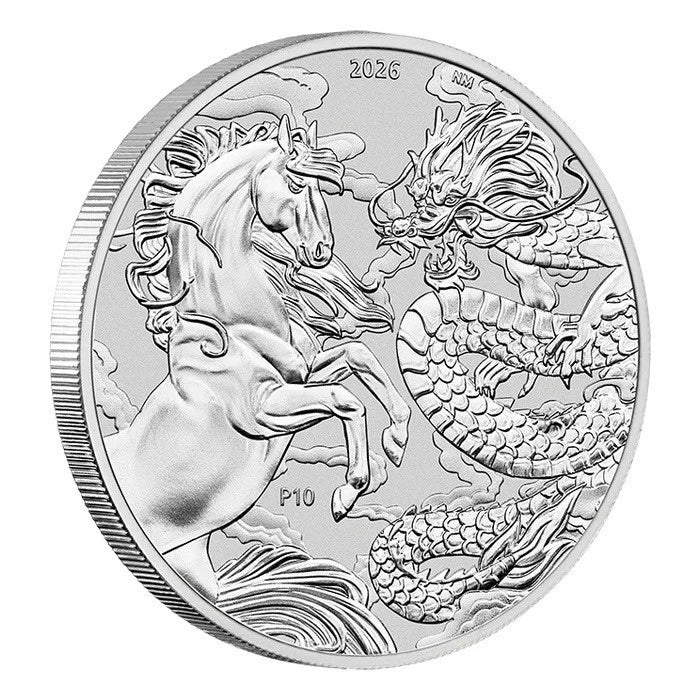 2026 1oz Australia Chinese Myths and Legends - Dragon and Horse Silver BU Coin