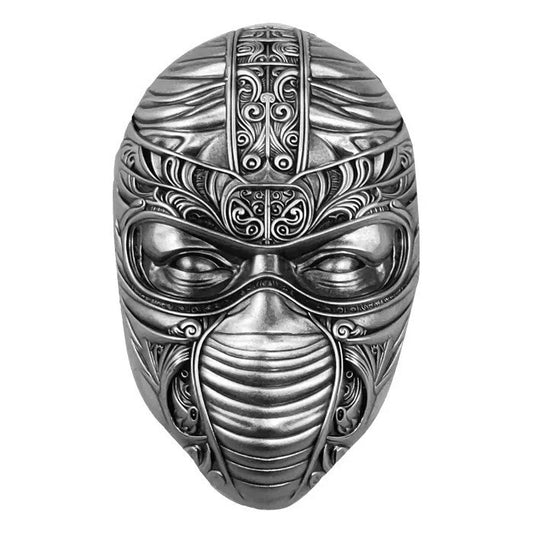 2024 2oz Fiji Ninja Mask .999 Silver High Relief Antique Shaped Coin