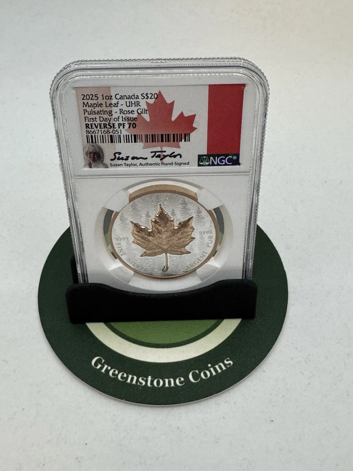 Canada 2025 UHR Rose Incused Maple 1 Oz Silver NGC PF70 FDI Taylor Signed Label