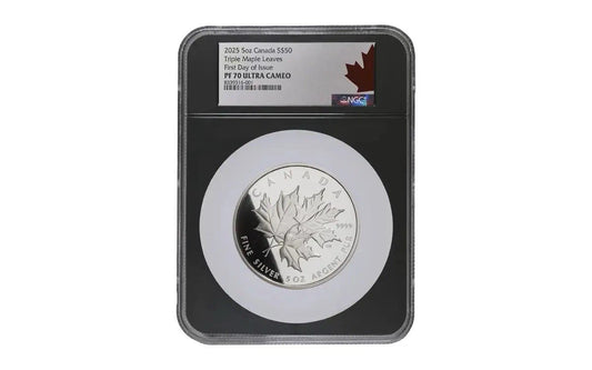 2025 Canada Triple Maple Leaves Proof 5 oz Silver Coin NGC PF70 Ultra Cameo FDI