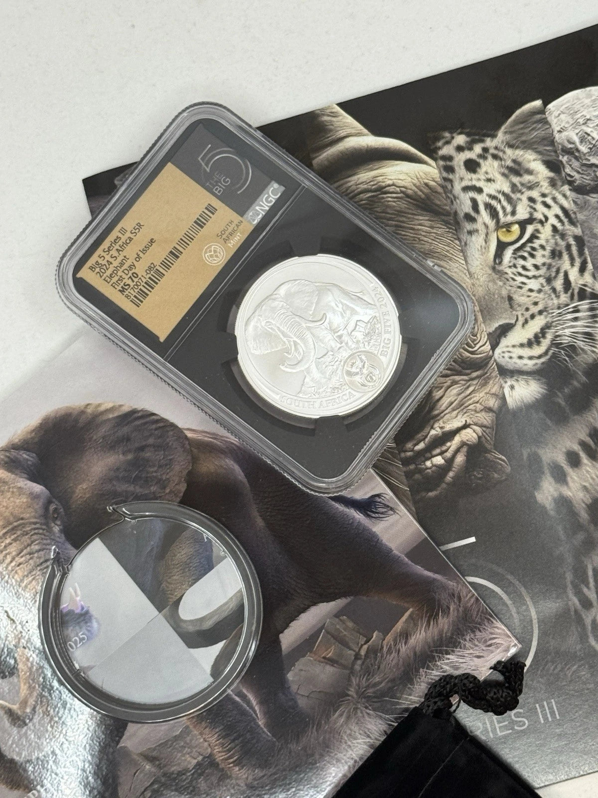 2024 1 oz South African Big 5 III Elephant NGC MS70 First Day Of Issue